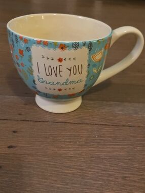"I Love You Grandma" Floral Teal Ceramic Mug: A Mother's Love By Amylee Weeks